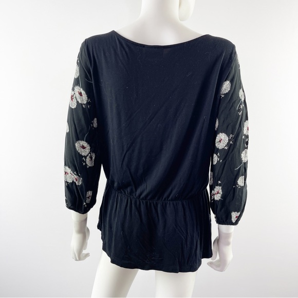Deletta Anthropologie Black WISHED BLOOM Dandelion Floral Blouse Size M - Picture 8 of 9